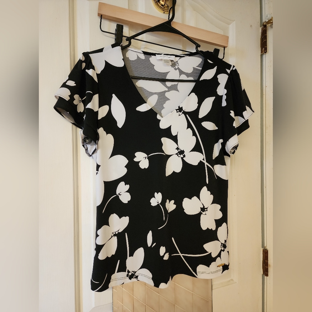 Calvin Klein Mod Floral Print Blouse
